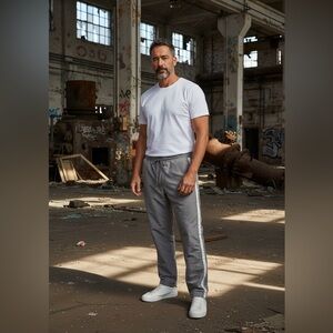 Gray Jogger Pants with White Stripe